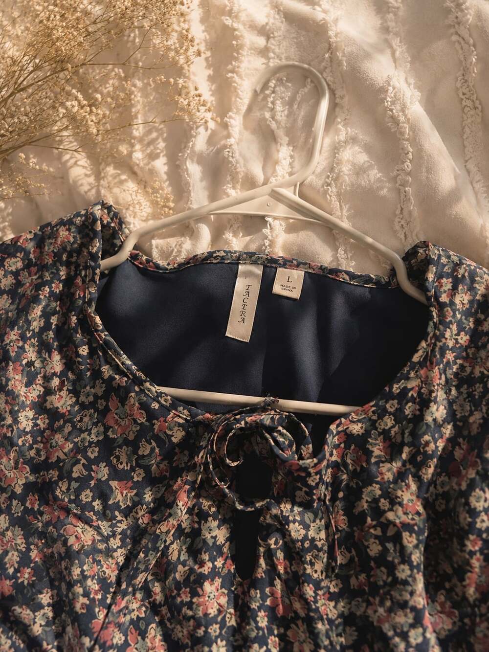 TACERA Floral Long Sleeve Dress with Tie Neck Detail